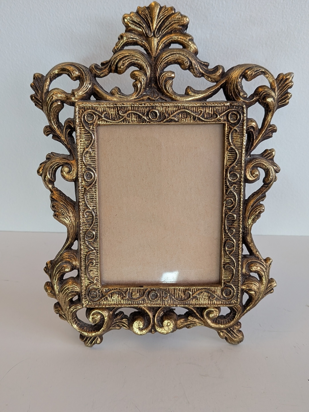 Vintage Ornate Gold Brass Photo Frame Gold Baroque Style, Victorian Velvet Back